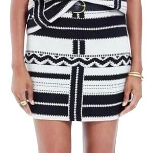 Madewell Gamine Geo Jacquard Mini Skirt Hidden Zip Leather Trim Black White 0
